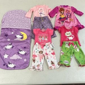 4 PJ Sets & Sleeping Bag for American Girl Doll